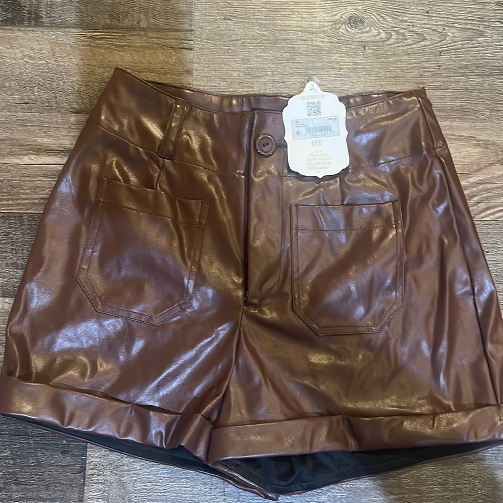 Altard State pleather brown shorts